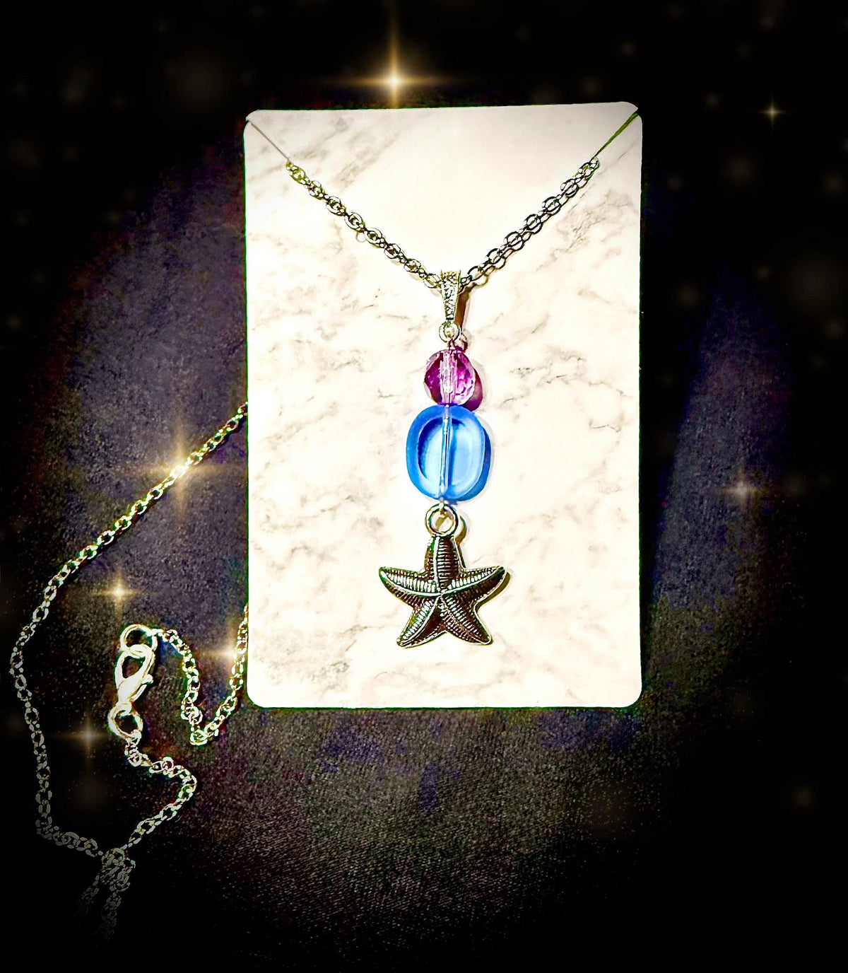 Silver and blue glass stone handmade starfish charm