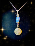 Silver and white-swirled blue stone pendant with adjustable chain and lobster clasp