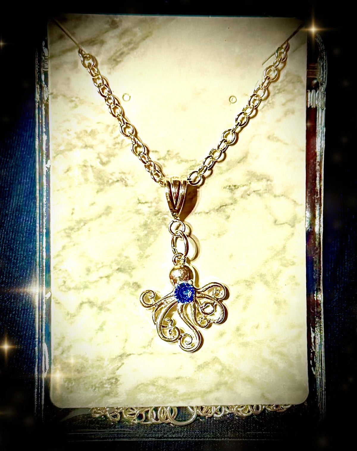Sterling Silver Octopus Pendant with Crystal Center — Handmade, Chain Included