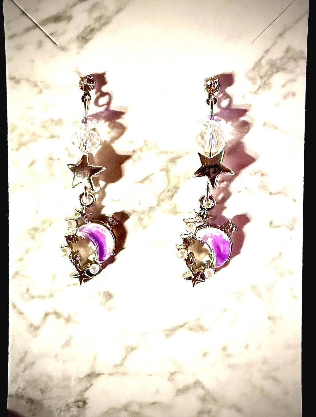Celestial moon earrings with crystal beads