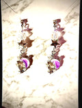 Celestial moon earrings with crystal beads