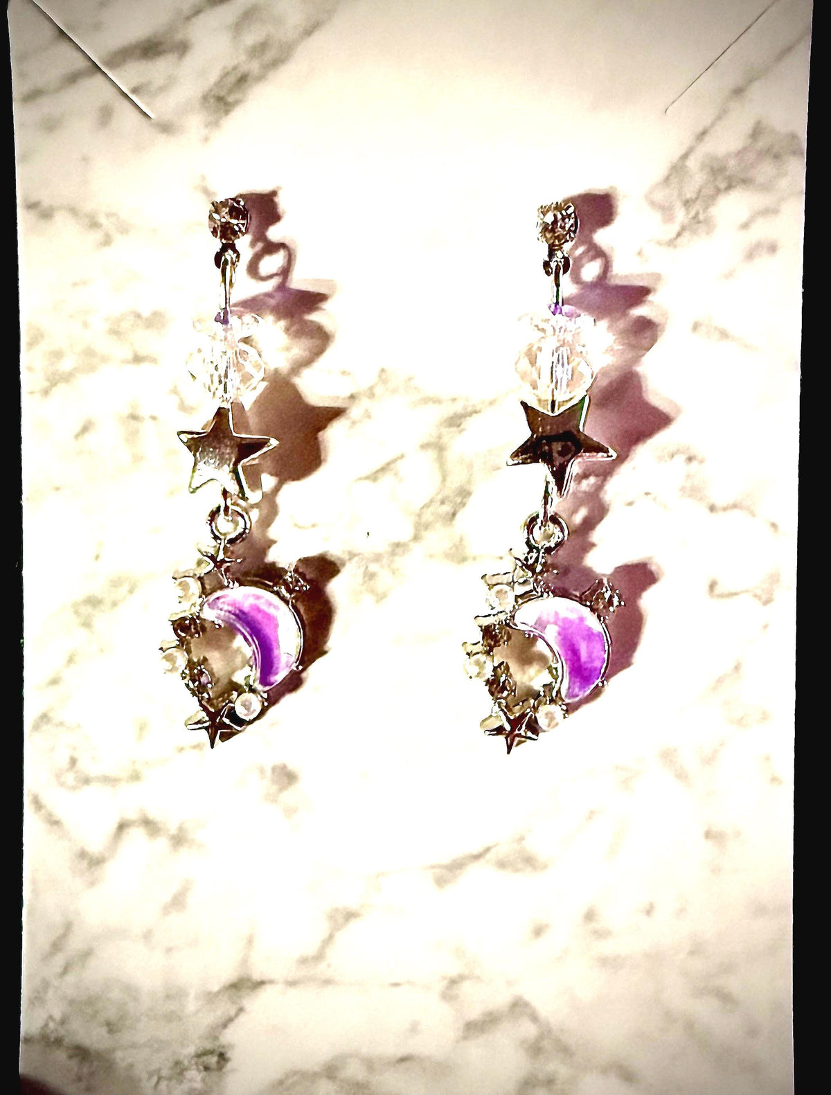 Celestial moon earrings with crystal beads